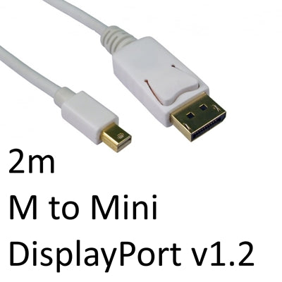 Mini DisplayPort to DisplayPort Cable 2m White DP 1.2 Gold Plated Mini DisplayPort to DisplayPort Cable 2m White DP 1.2 Gold Plated